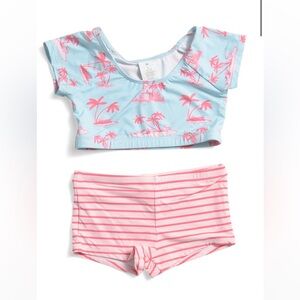 Girls 2 piece lighthouse island cropped rash guard set